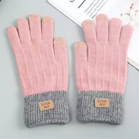Winter Warm Faux Alpaca Wool Knitted Gloves For Men Women Touchscreen Jacquard Contrast Color Fashion Thermal Mittens