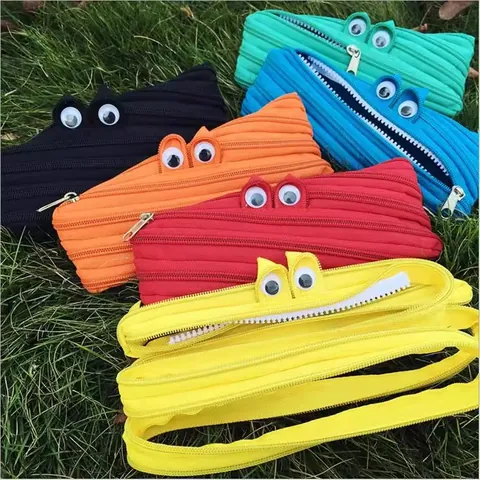 Funny Monster Pencil Case Single Zipper Design Large Capacity Quirky Big Eyes Nylon Stationery Bag For Kids School Makeup Pouch Storage