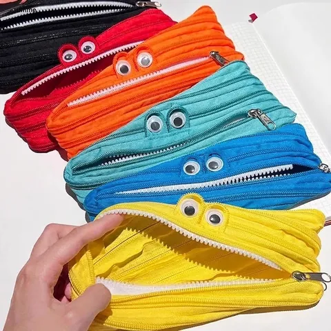 Funny Monster Pencil Case Single Zipper Design Large Capacity Quirky Big Eyes Nylon Stationery Bag For Kids School Makeup Pouch Storage