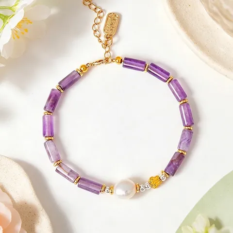Elegante Braccialetto di Perline di Bamboo in Cristallo Naturale in Nuovo Stile Cinese per Donna Perla d'Acqua Dolce Gioielli