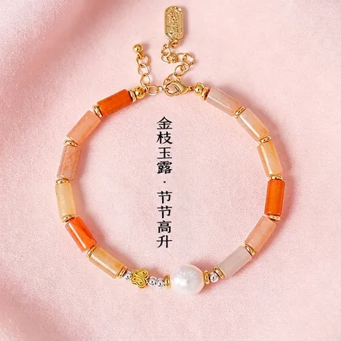 Elegante Braccialetto di Perline di Bamboo in Cristallo Naturale in Nuovo Stile Cinese per Donna Perla d'Acqua Dolce Gioielli