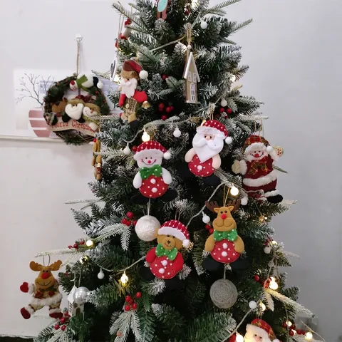 Christmas Tree Hanging Ornaments Santa Snowman Reindeer Bear Plush Doll Non-woven Cloth Festive Holiday Home Party Decor