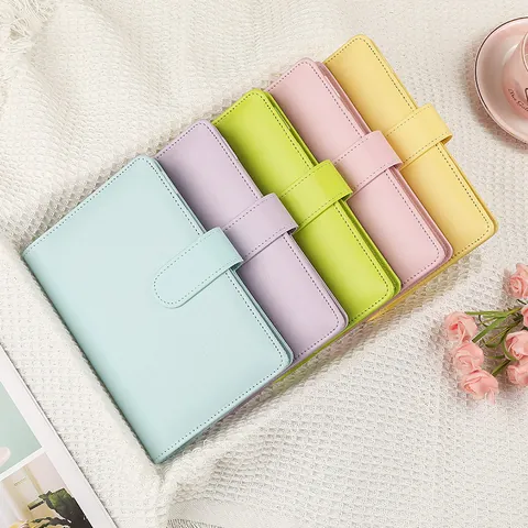 Minimalistisch Macaron PU Leer Losbladig Notitieboek 6 Gaten Magnetische Gesp Planner Budget Bladen Ritszak Studenten Dagboek