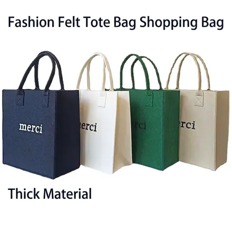Damen Minimalistisch Filz Tote Tasche Große Kapazität Handtasche Merci Buchstaben Druck Shopper Tasche Lässig Alltag Filz Handtasche