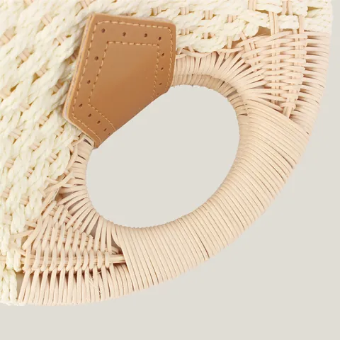 Handmade Paper Rope Woven Handbag For Women Shell Shaped Round Beach Bag Casual Vacation Tote Bag Summer Fashion Handbag
