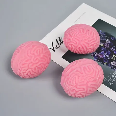 Realistic Pink Brain Shaped Squishy Toy TPR Slow Rebound Stress Relief Squeeze Ball Sensory Decompression Novelty Toy For Adults Office