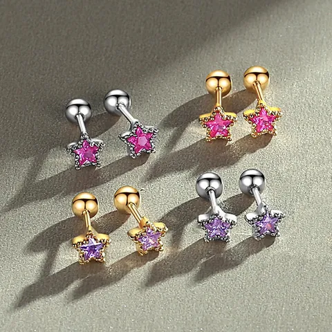 Star Rhinestone Screw Back Stud Earrings For Women Copper Multicolor Piercing Helix Earrings Fashion Star Jewelry Gift