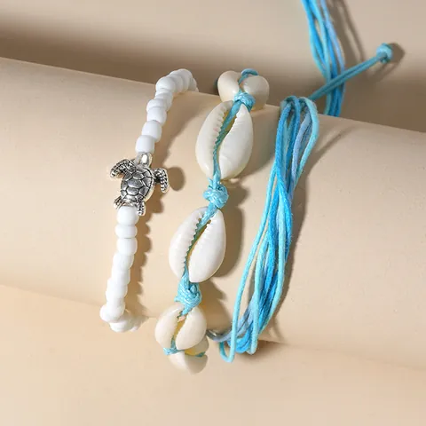 Boho Handgefertigtes Muschel Schildkröte Seestern Armband Set Für Damen Strand Sommer Wachskordel Geflochten Schmuck Geschenk