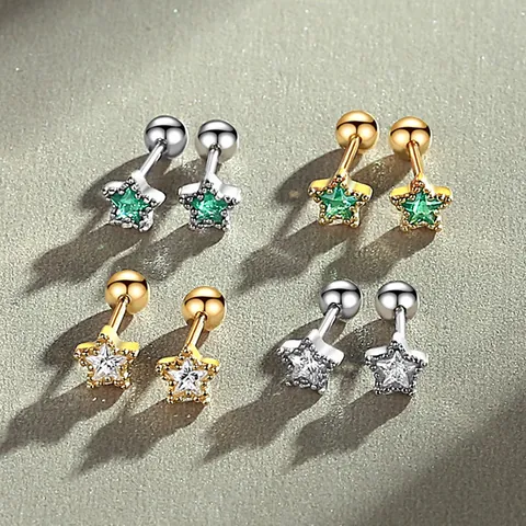 Star Rhinestone Screw Back Stud Earrings For Women Copper Multicolor Piercing Helix Earrings Fashion Star Jewelry Gift