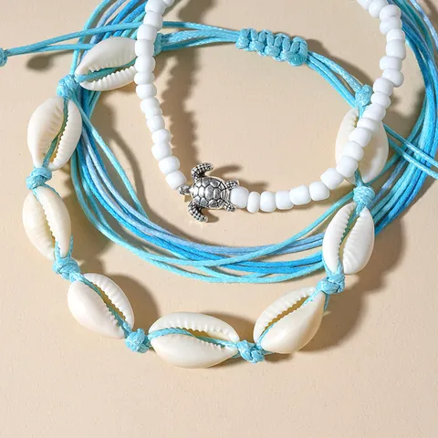 Boho Handgefertigtes Muschel Schildkröte Seestern Armband Set Für Damen Strand Sommer Wachskordel Geflochten Schmuck Geschenk