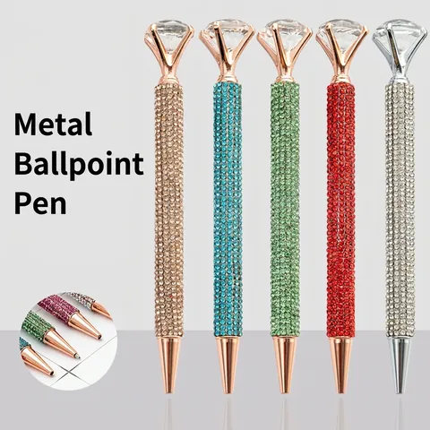 Bolígrafo de Metal de Lujo Con Diamante de Cristal Grande Cuerpo Con Strass Diseño de Giro Regalo Para Mujer Oficina