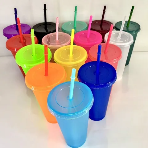 Glitter Straw Cup Reusable PP Plastic Tumbler With Lid Large Capacity Modern Minimalist Drinking Water Bottle For Party Outdoor Travel Unisex