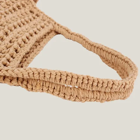 Handmade Woven Cotton Thread Mesh Tote Bag For Women Summer Vacation Hollow Out Mori Style Literary Handbag With Inner Bag