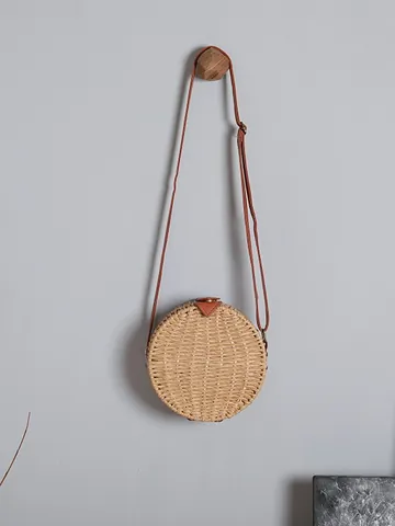 Vintage Runde Stroh Umhängetasche Für Damen Handgewebte Strand Schultertasche Mit Lederband Kleine Bohemian Sommerurlaub Tasche