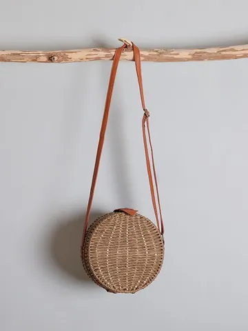 Vintage Runde Stroh Umhängetasche Für Damen Handgewebte Strand Schultertasche Mit Lederband Kleine Bohemian Sommerurlaub Tasche