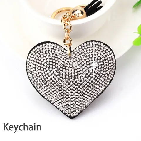 Elegante Portachiavi a Cuore in Velluto Coreano con Strass e Nappina con Campanellino Portachiavi alla Moda Ciondolo per Borsa Regalo Donna