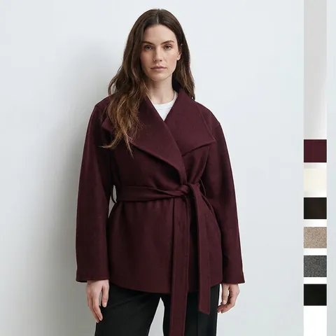 Elegant Wool Blend Double Faced Coat For Women Stand Collar Mid Length Belted Thick Outerwear Solid Color Fashion Overcoat