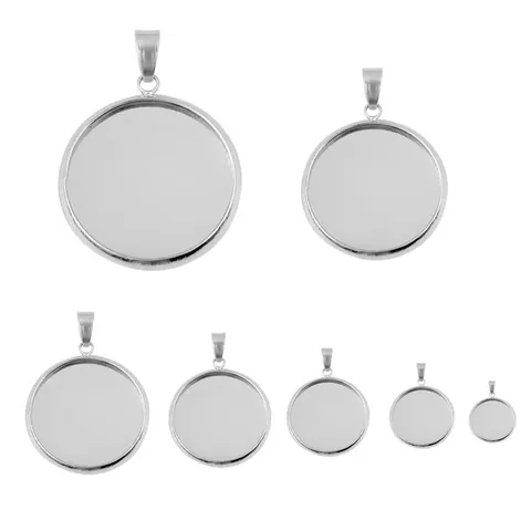 Stainless Steel Round Cabochon Setting Pendant Base With Pinch Bail For DIY Jewelry Making Bezel Tray Findings Silver Tone