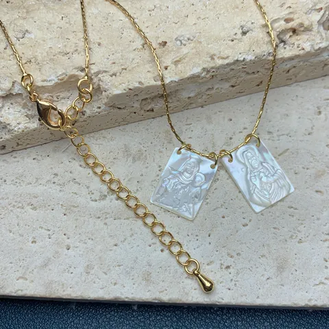 Collana con Ciondolo Medaglia di Santa Maria Vergine in Acciaio Inossidabile per Donna Gioielli con Catena a Serpente in Oro Madreperla