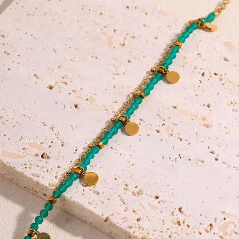 Pulsera Multicapa de Acero Inoxidable Chapado en Oro de 18K con Piedras Naturales para Mujer Joyería de Mano Geométrica Impermeable