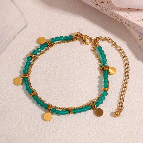 Pulsera Multicapa de Acero Inoxidable Chapado en Oro de 18K con Piedras Naturales para Mujer Joyería de Mano Geométrica Impermeable