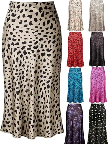 Elegant High Waisted Fishtail Skirt Satin Leopard Print Floral Midi Skirt Slim Fit Mermaid Skirts For Women Party Wear