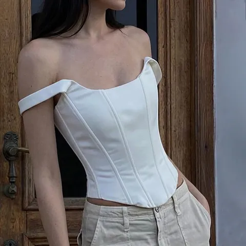 Women Sexy Square Neck Fishbone Corset Tank Top Solid Color Backless Slim Fit Sleeveless Crop Top Hot Girl Style
