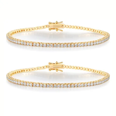 Luxe Koperen Enkele Rij Pavé Zirconia Tennisarmband Verguld Rond Helder Kristallen Armband Voor Dames Heren Bruiloft Sieraden