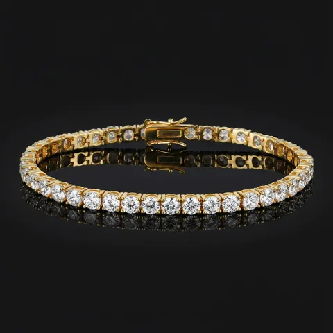 Luxe Koperen Enkele Rij Pavé Zirconia Tennisarmband Verguld Rond Helder Kristallen Armband Voor Dames Heren Bruiloft Sieraden