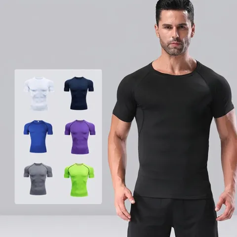 Maglietta a Compressione Sportiva da Uomo Asciugatura Rapida Traspirante Alta Elasticità Manica Corta Fitness Corsa