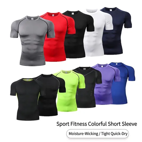 T-shirt de Compression Sport pour Hommes Séchage Rapide Respirant Haute Élasticité Manches Courtes Fitness Course