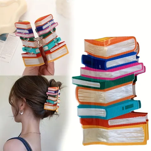 Creative Stacked Book PVC Hair Claw Clip Novelty Shark Clip For Women Back To School Fashion Headwear Hair Accessory