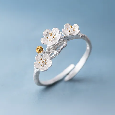 Vintage Koreanischer Mori Stil Blumenblatt Offener Ring Für Damen Kupfer Verstellbar Floral Zweig Fingerring Schmuck