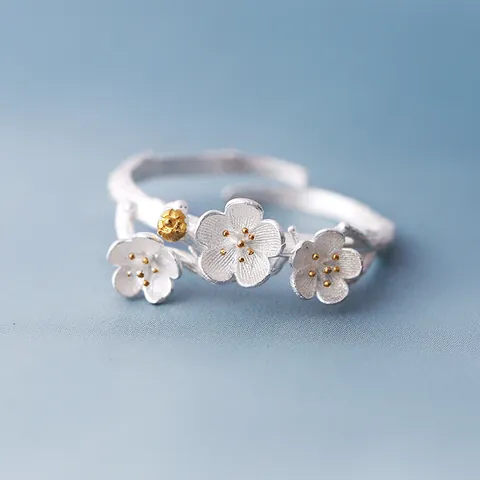 Vintage Koreanischer Mori Stil Blumenblatt Offener Ring Für Damen Kupfer Verstellbar Floral Zweig Fingerring Schmuck