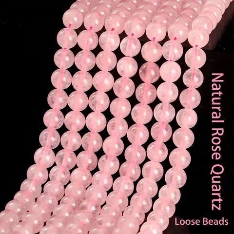 Perle Sfuse Tonde in Quarzo Rosa Naturale del Madagascar Pietra Rosa Lucidata per Creazione Gioielli Fai-da-te Bracciale Collana