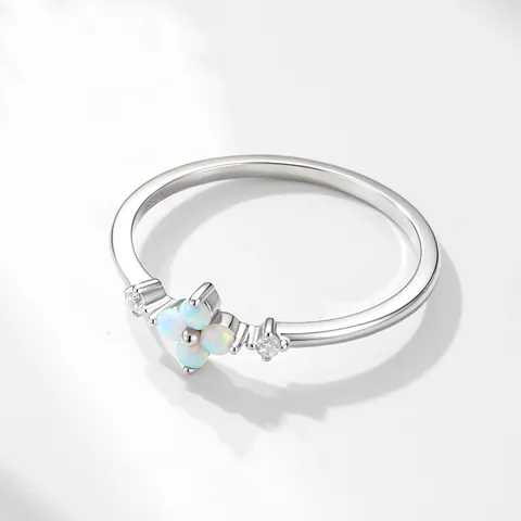 925 Sterling Silver Opal Flower Clover Ring For Women Gold Silver Plated Rhinestone Inlaid Luxury Fashion Finger Jewelry