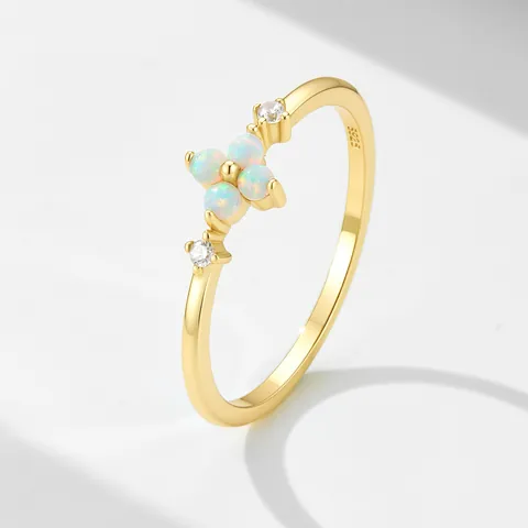 925 Sterling Silver Opal Flower Clover Ring For Women Gold Silver Plated Rhinestone Inlaid Luxury Fashion Finger Jewelry