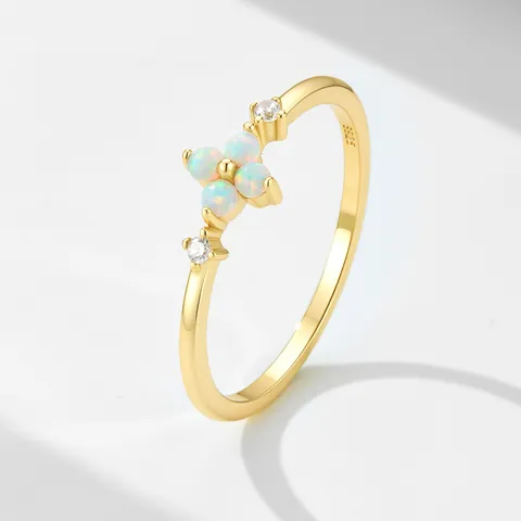Anello in Argento Sterling 925 Con Quadrifoglio a Fiore di Opale Per Donna Oro Argento Placcato Strass Gioielli da Dito