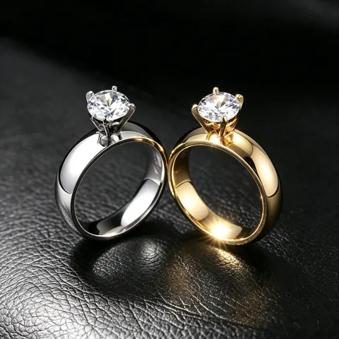 Minimalist Stainless Steel Zirconia Ring Simple Polished Comfort Fit Solitaire Band Wedding Engagement Jewelry For Women Men