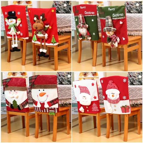 Housses De Chaise De Noël Père Noël Bonhomme De Neige Renne Gnome Peluche Tricot Salle À Manger Décoration Dossier