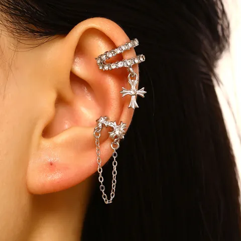 Women Copper Zirconia Cross Ear Cuff Non Pierced Earrings Fashion Gothic Cross Jewelry For Women Ear Bone Clip