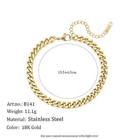 Fashion Stainless Steel Cuban Link Bracelet For Women 18K Gold Plated Trendy Hip Hop Style Adjustable Chain Bracelet Jewelry
