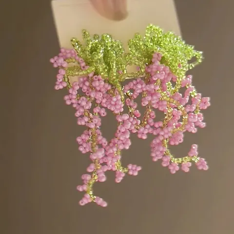 Orecchini a Goccia in Tessuto a Fiori Fatti a Mano Con Perno in Argento Rosa Strass Nappina Orecchini per Donna Gioielli Vacanza