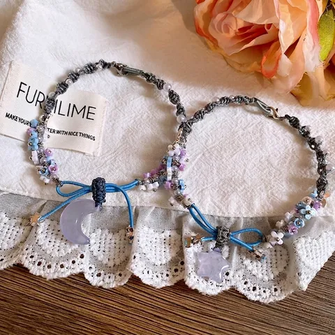 Resin Woven Flower Bracelet With Star Moon Pendant Ribbon Bow Sweet Fashion Jewelry Accessories For Women Elegant Gift