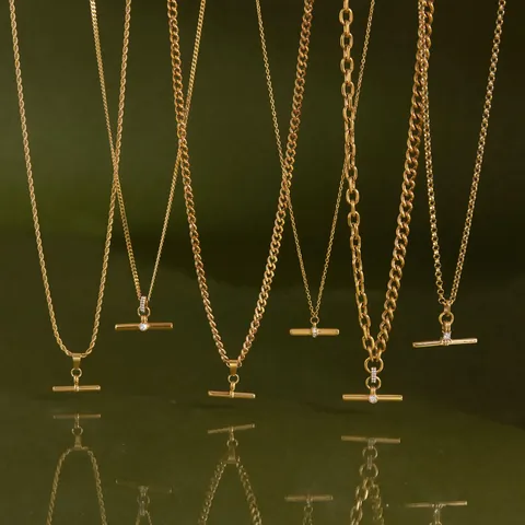 Stainless Steel T Bar Toggle Pendant Necklace For Women Gold Silver Rhinestone Geometric Clasp Choker Chain Fashion Jewelry Gift