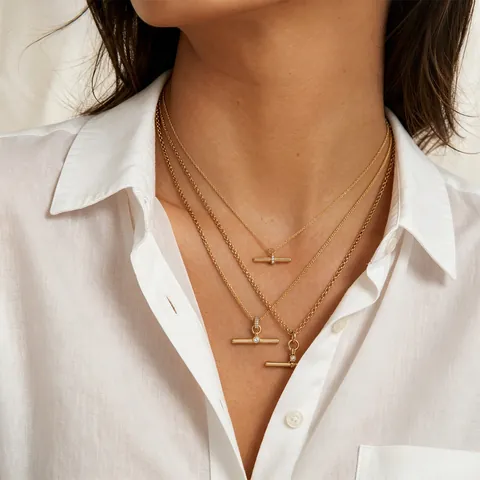 Stainless Steel T Bar Toggle Pendant Necklace For Women Gold Silver Rhinestone Geometric Clasp Choker Chain Fashion Jewelry Gift
