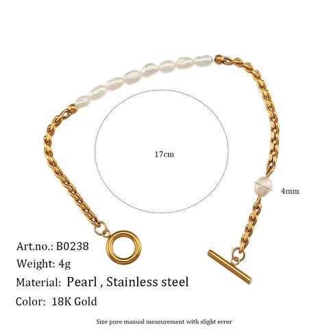 Artificial Pearl Bracelet Stainless Steel Twisted Rope Chain Spliced Vintage Fashion OT Toggle Clasp Jewelry For Women