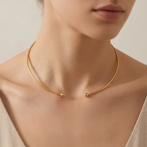 Minimalist Stainless Steel Open Torque Necklace For Women Gold Silver Plated Round Bead Choker DIY Fashion Jewelry Accessory