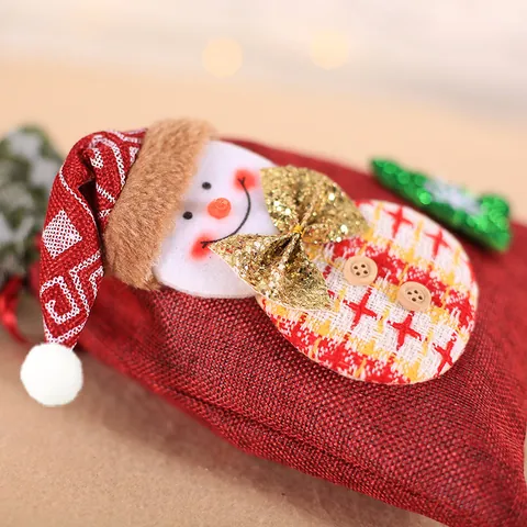 Sacs Cadeaux de Noël en Lin à Cordon avec Figurines 3D Père Noël Bonhomme de Neige pour Bonbons Emballage Décoration de Fête