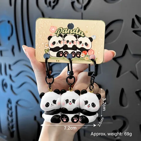 Süßer 3D Magnetischer Panda Schlüsselanhänger Harz Cartoon Puppe Anhänger Paar Schultasche Hängendes Ornament Auto Schlüsselring Geschenk